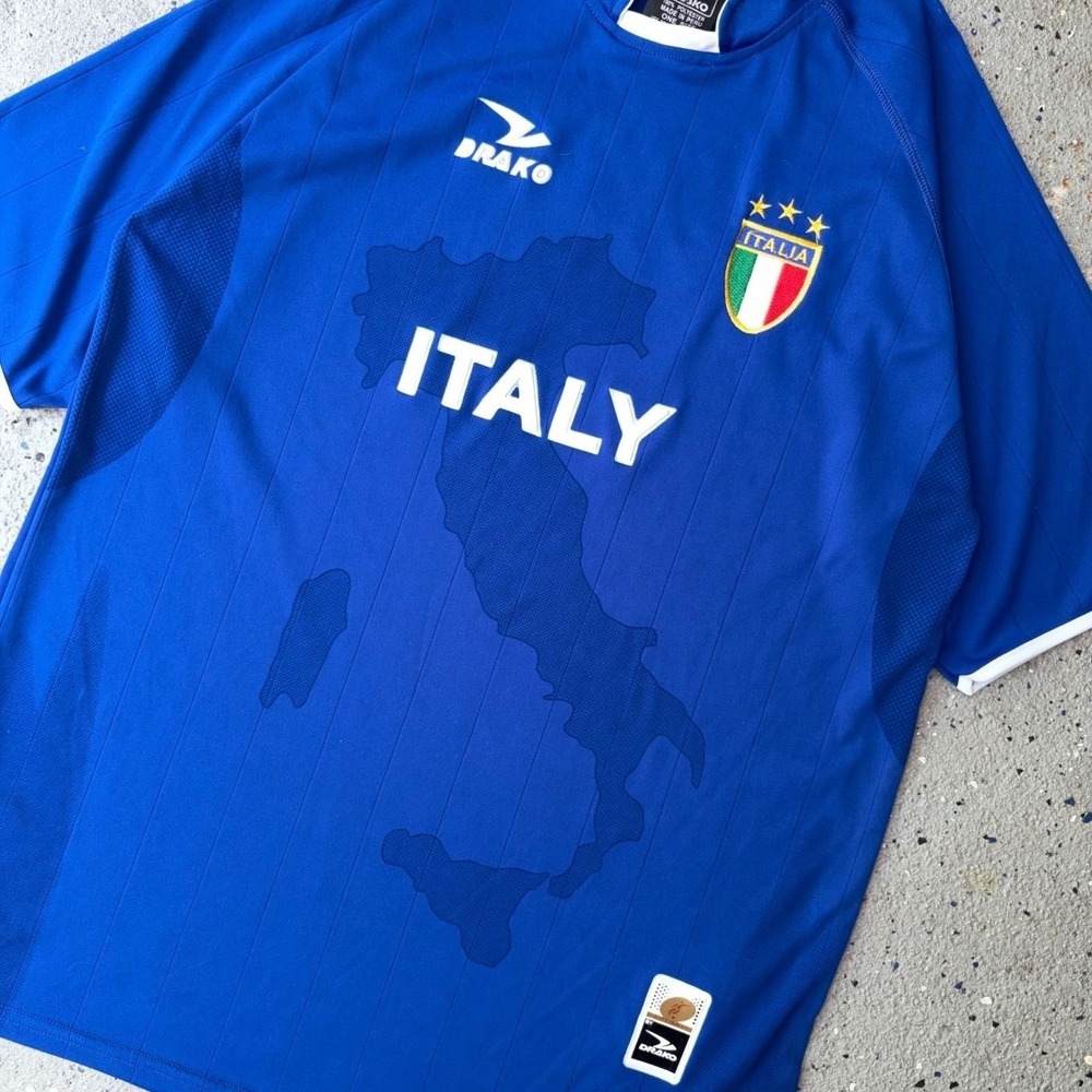 Vintage Drako Italy Soccer Jersey Blue Italia Map Graphic Shirt One Size Mens